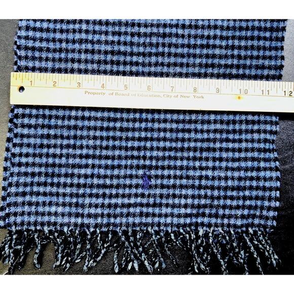 Polo Ralph Lauren Lambswool Angora Scarf Blue Black Check Rectangular Scotland - Picture 2 of 4